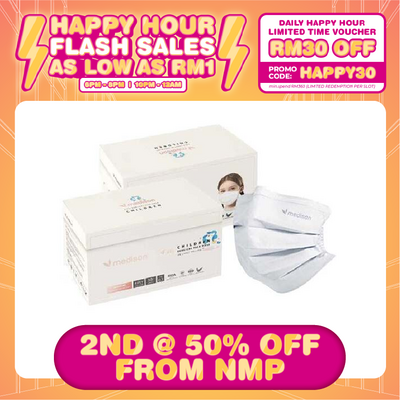 (HAPPY HOUR) MEDISON 4PLY SURGICAL FACE MASK 50'S (CHILDREN) - WHITE